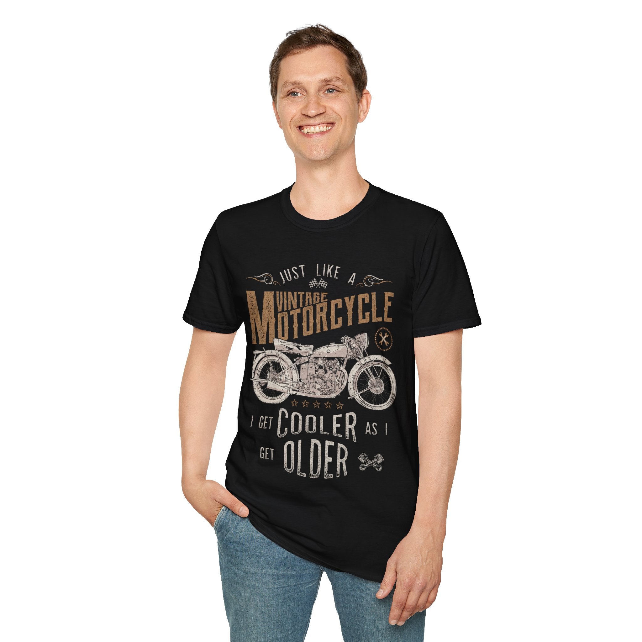 Vintage Motorcycle T-Shirt – "Just Like a Vintage Motorcycle I Get Cooler as I Get Older"
