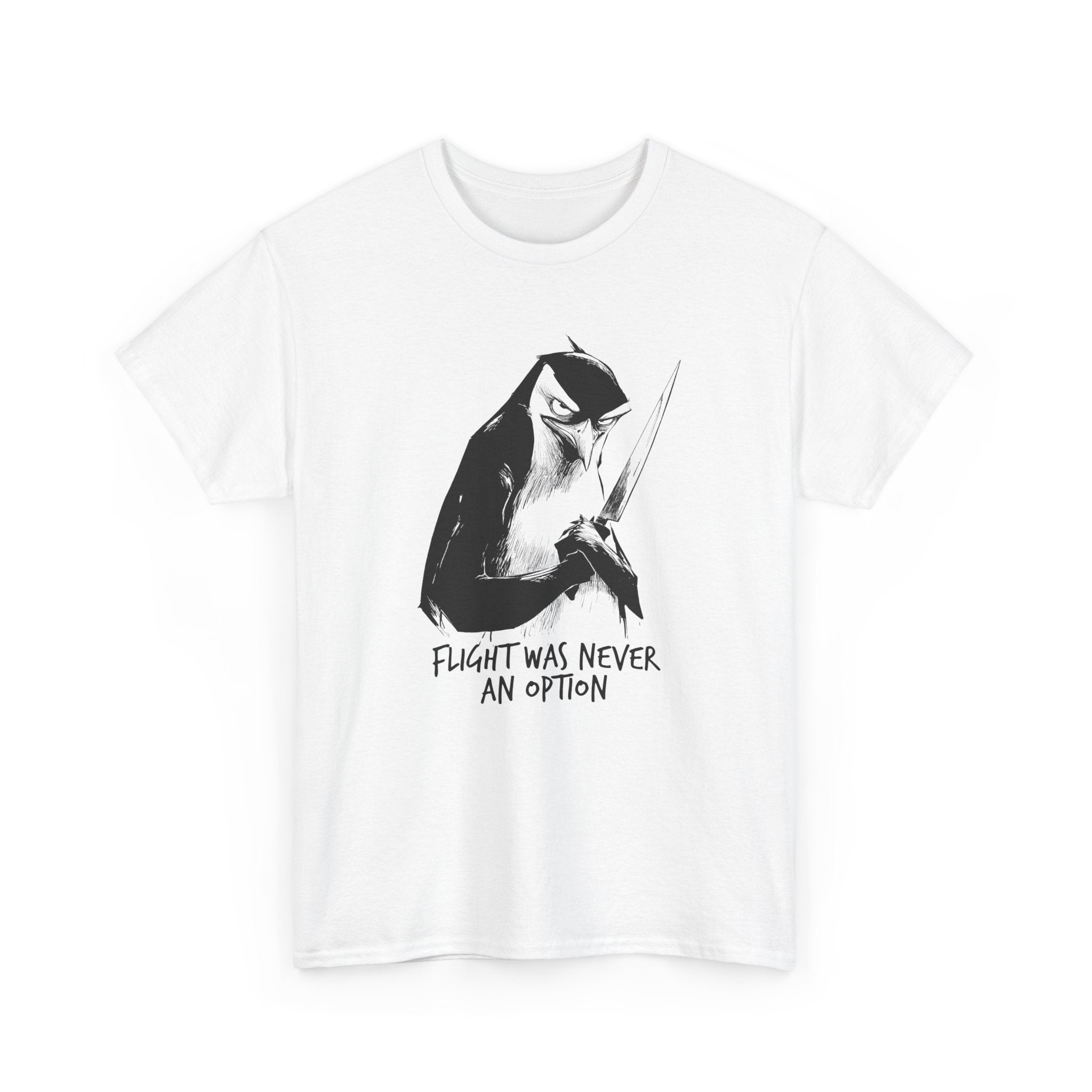 Penguin Illustration Tee — "Flight Was Never An Option" Graphic T-Shirt
