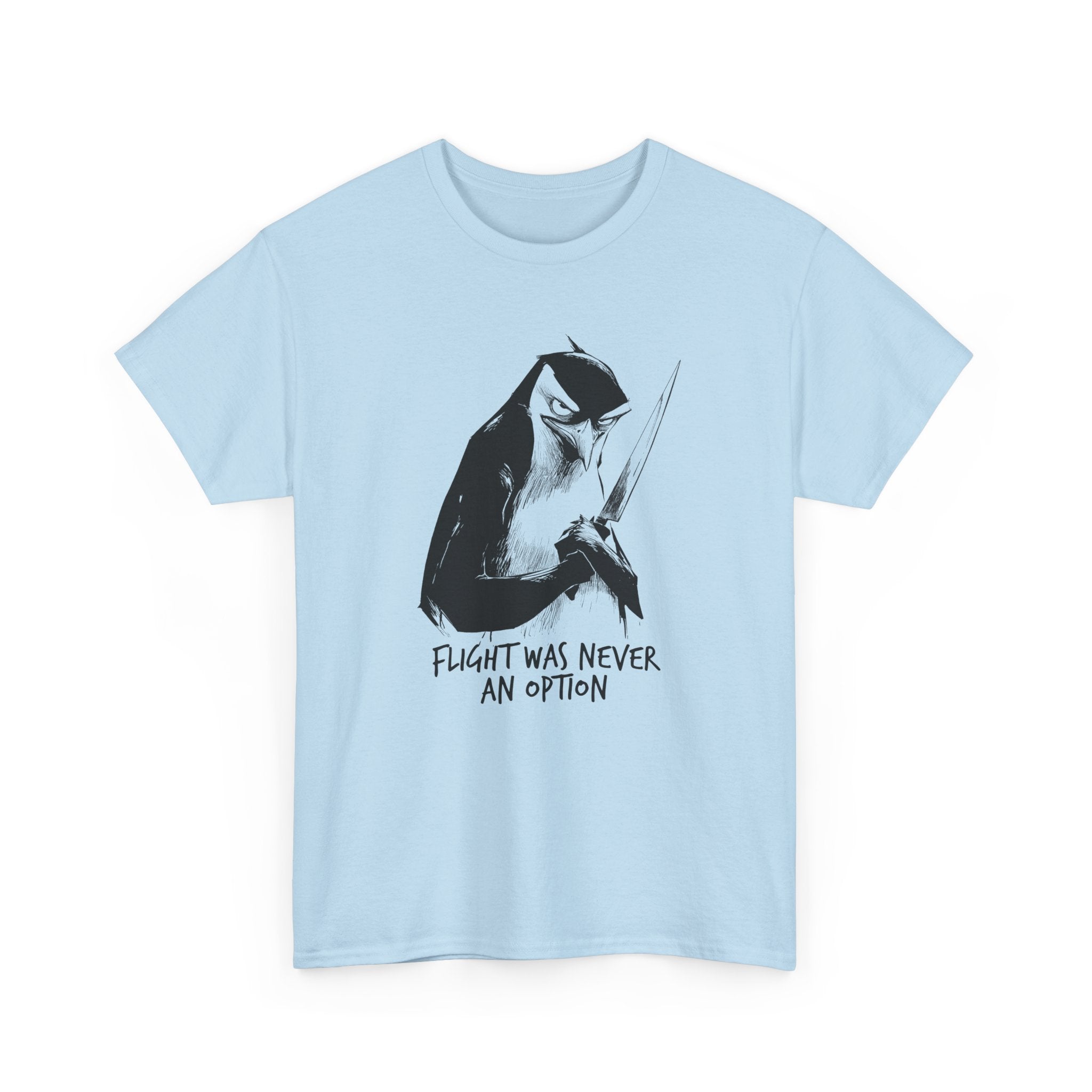 Penguin Illustration Tee — "Flight Was Never An Option" Graphic T-Shirt