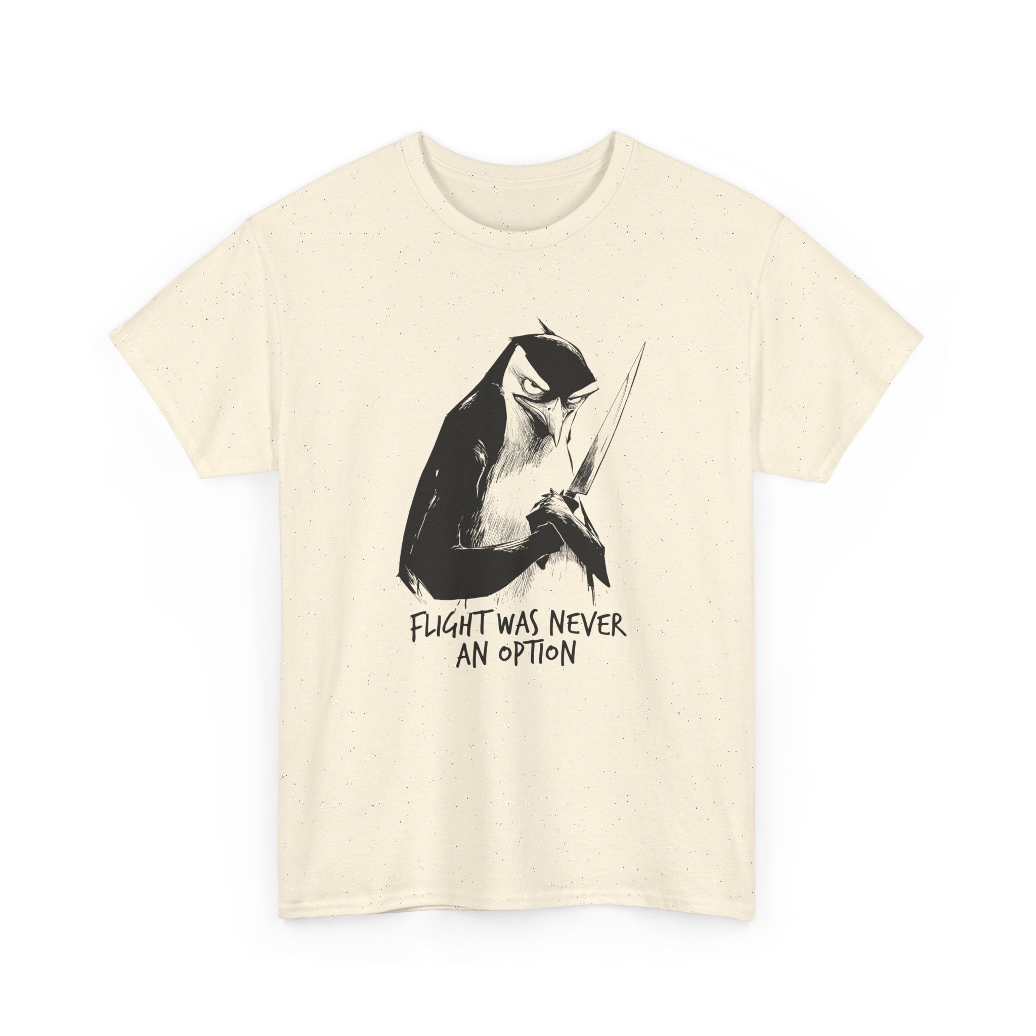 Penguin Illustration Tee — "Flight Was Never An Option" Graphic T-Shirt